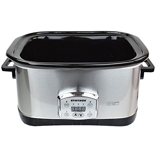 Foto von Syntrox Germany 7,5 Liter Digitaler Edelstahl Slow Cooker mit Timer, Warmhaltefunktion, Sicherheitsglas und Entnehmbarer Keramikschüssel - Langsamgarer Schongarer