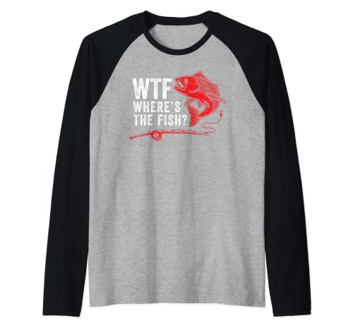 WTF Where's The Fish Pesca Divertido Pescador Regalo Camiseta Manga Raglan