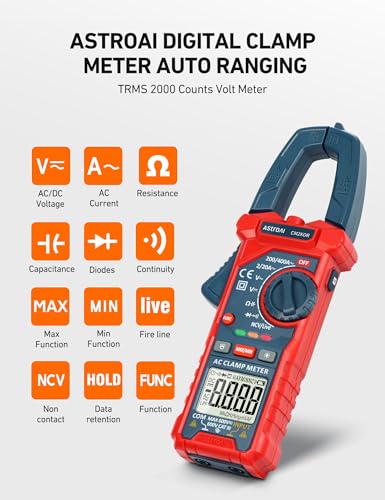 astroai digital clamp meter multimeter 2000 counts amp voltage tester auto-ranging with acdc voltage ac current resistance capacitance continuity live wire test ncv blue