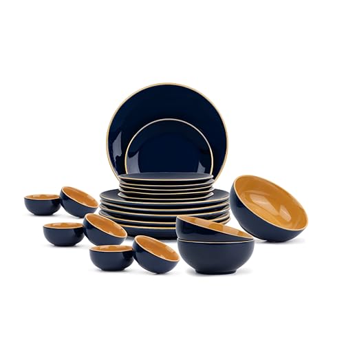 Shay Ceramic Dinner Set, 21 Pcs, Midnight Blue | Crockery Set for Dining Table | Dining Sets Crockery Items | Glossy Finish | Premium Stoneware (Midnight Blue, 21 Pieces) (B0D3Z1851F) Amazon Price History, Amazon Price Tracker