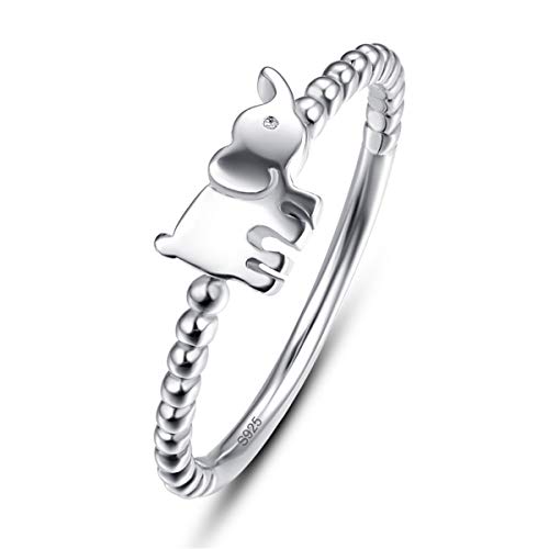 AVECON Fashion Rings with Cute Elephant Pattern 925 Sterling Silver Animal Rings for Teen Girls Comfort Fit Size 9