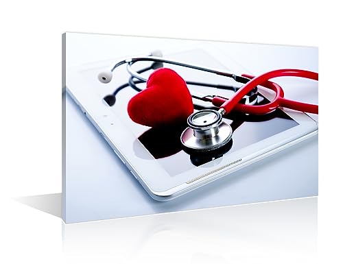 Image of Red Heart Stethoscope on Tablet PC Health Medical Technology Concepts Wall Decor 1 Panels Medical Pictures Wall Decor for Bedroom Framed Ready to Hang (12 inchWx18 inchH)