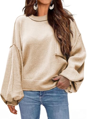 Dokotoo Women's 2024 Fall Winter Long Sleeve Knit Lantern Pullover Sweater