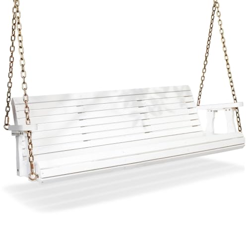 Bonnlo 5FT White 880LBS Porch Swing, Wooden Bench with Adjustable Safe Chains