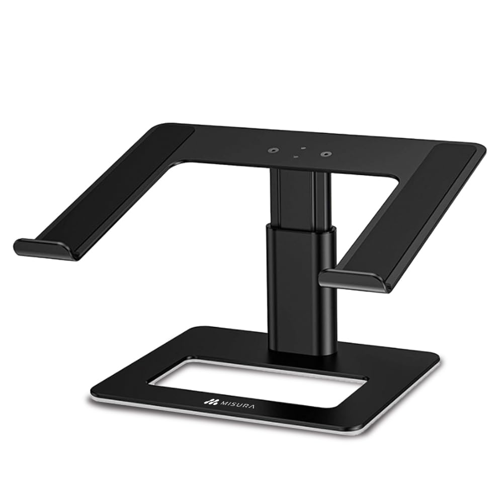 MISURA | Soporte Ergonómico Portátiles de 10" a 17", Altura Ajustable 12,5 a 19,5 cm, Antideslizante y Excelente Ventilación, Aluminio | ME14-BLACK