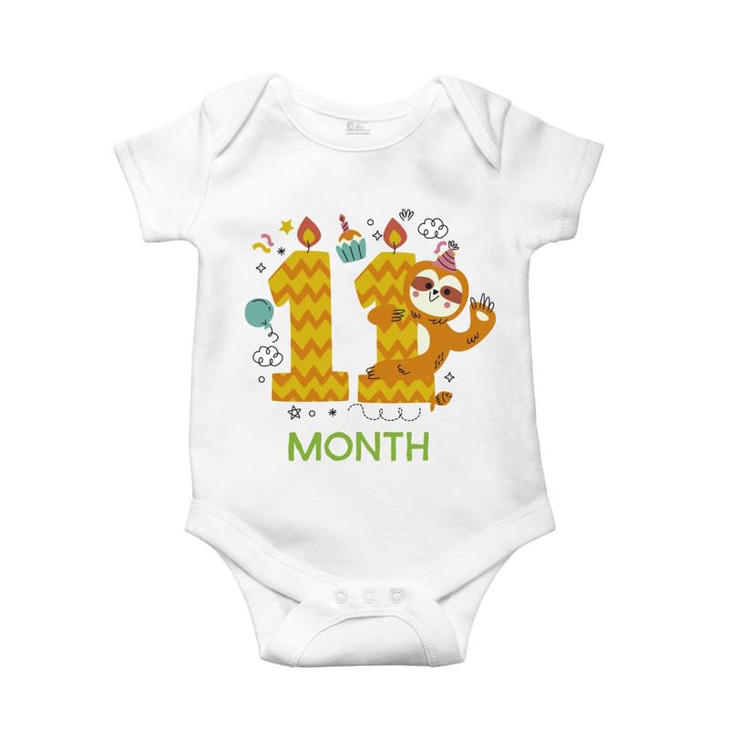 Image of Monthly Birthday Romper for Newborn Baby | Unisex Half Sleeve Bodysuit with Envelope Neck | Soft Cotton Outfit with 1 to 12 Month Print | Comfortable Infant Wear for Boys & Girls