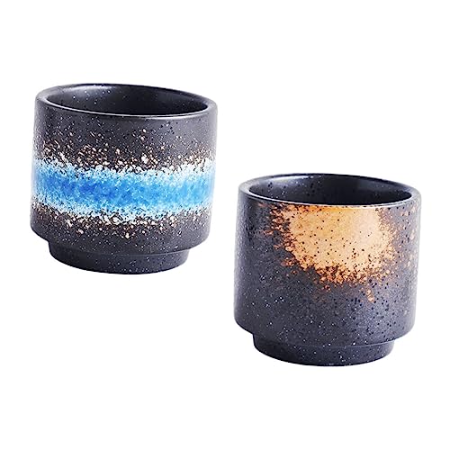Gadpiparty 2 piezas Tazas de Té Cerámicas Japonesas Estilo Retro sin Asa para Infusiones y Sushi Resistentes y Fáciles de Limpiar Colores Aleatorios Estrella Azul y Amarillo Color Aleatorio