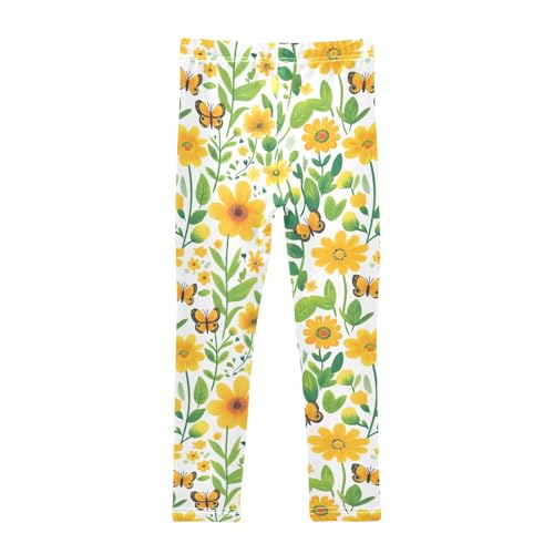 Green Flower Butterflies A Girls Leggings Athletic Pants Tights Stretch Bottom2