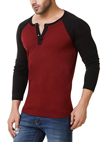 Image of Urbano Fashion Men's Maroon Full Sleeve Henley T-Shirt