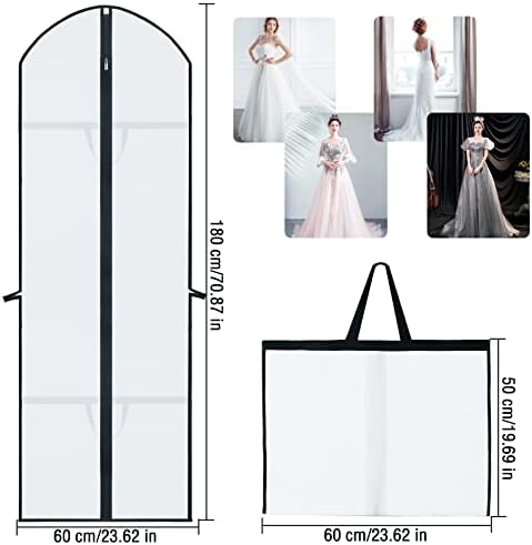 4 Pack Long Dress Covers Garment Storage, Waterproof Moth Proof Coat Bags with Zip PVC Clothes Cover Bag with Handle, Breathable Washable Dustproof Clothes Covers Translucent Suit Bags(60 * 180cm)