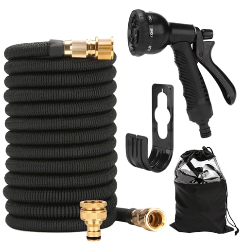 PLLYPE Flexibler Gartenschlauch 15M/50FT Flexibel Wasserschlauch Dehnbarer Ausziehbare Garten Schlauch Flex mit 8 Funktionsdüse Brause Schlauch Flexibel für Garten Haustier Autowäsche(Schwarz)