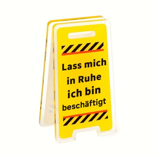 Schreibtisch-Warnschild Lass mich in Ruhe ich bin beschäftigt Acryl Schreibtischschild Gelb mit Warnstreifen, Lustiges Bürogeschenk für Männer & Frauen Humorvolle Arbeitsplatz-Deko