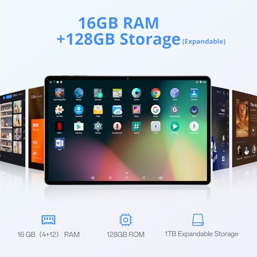 Image of Android Tablet 11 Inch Android 15 Tablet with Case, Octa-Core, 16GB RAM 128GB ROM Expandable, 8000mAh, 1280X800 FHD Display, Dual Camera 5MP+13MP, GPS, Bluetooth 5.0, 2.4G /5G Wi-Fi, Widevine L1,Gray