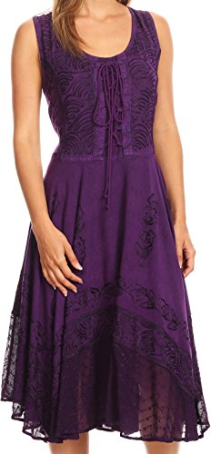 Image of Sakkas Magdilena Stonewashed Corset Front Embroidered Dress