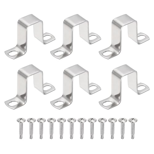 uxcell 6Pcs U Shape Square Tube Clamp, 25x50mm U Shaped Bracket 304 Stainless Steel Square Strap Clamp with Phillips Head Self Drilling Screws for Pipes Door Closed Bar Holder Railings