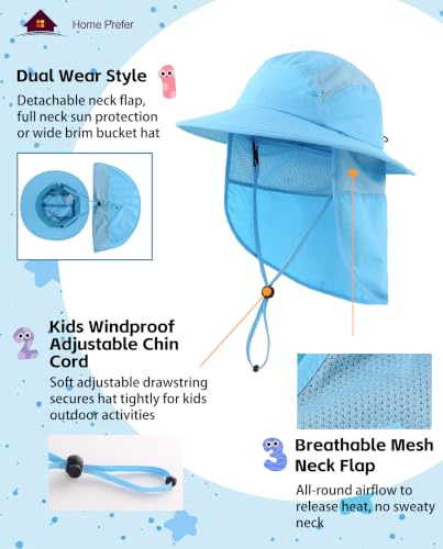 Image of Home Prefer UPF 50+ Boys Sun Hat with Neck Flap Wide Brim Summer Beach Bucket Hat for Boys Girls Toddler Kids Safari Hat