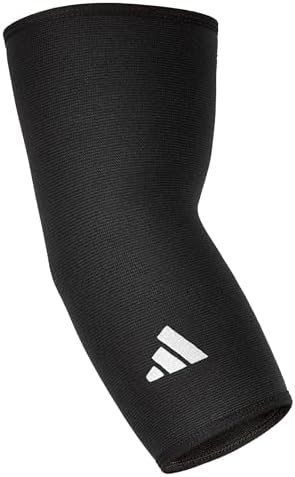 adidas Elbow Support Sleeve - Seamless and Smooth Elbow Support for Training, Competitions, and General Fitness - Ergonomic Design, Nylon Trim - Durable & Breathable - Black (Red Logo), Large