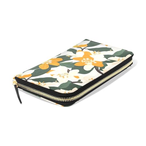 Long Wallets Leather Bifold Wallet for Women White Orange Flower with Zipper Credit Card Holder Large Capacity3