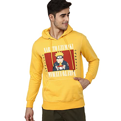 Image of Free Authority Naruto Printed Regular Fit Yellow Cotton Men's Sweatshirt