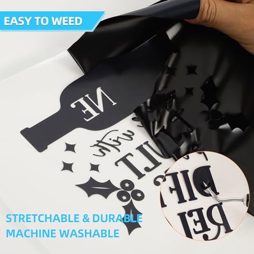 Image of Guangyintong Black HTV Heat Transfer Vinyl Rolls, 12 inch X 100ft Iron on Vinyl PVC Adhesive for T-Shirt, Easy to Cut & Weed for DIY Design