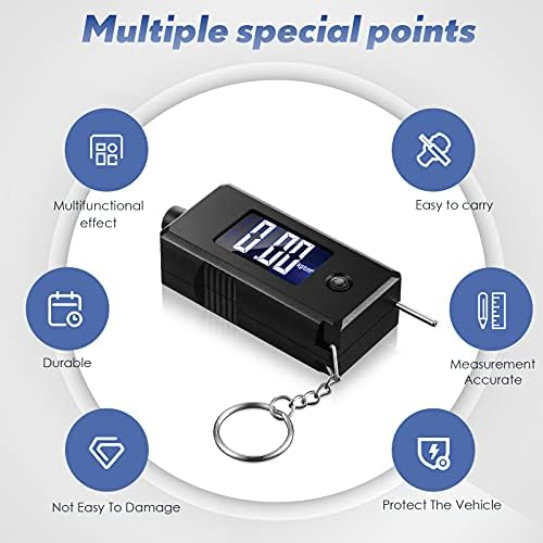 Digital Tyre Pressure Gauge Digital Tyre Tread Depth 2-in-1 Car Tyre Pressure Gauge with Large Backlight LCD Display and Key Ring for Car Truck Bike Motorcycle, 3 - 120 PSI