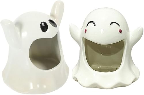 Miniatura 6 de ABOOFAN Portavelas de Halloween con forma de fantasma, portavelas votivas, 2 portavelas de cerámica para centros de mesa de Halloween, decoración de