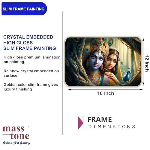 Image of Masstone Radha Krishna Crystal Embedded High Gloss Wall Painting, Golden Slim Frame, 45x30 Cm Wall Art for Living Room, Bedroom, Office & Home Decor (CRG34)