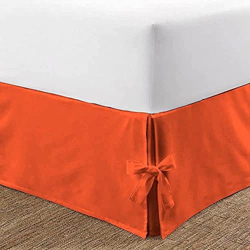 Protocott Luxurious Looking Split Corner Tie Bed Skirt Olympic Queen Size (66" x 80") 1-Pcs 21 Inch Drop Length-1000 TC 100% Egyptian Cotton-Easy Fit & Fade Resistant, Solid Orange