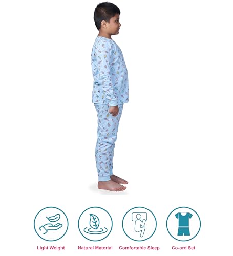 Image of Hestia | H.NSG.7 | Kids Nightwear | Sleepwear | Cotton | Trouser Full Sleeves Tshirt | Elastic Waist | Night Dress with Pyjama Tshirts for Boys | Breathable Fabric | Set 1