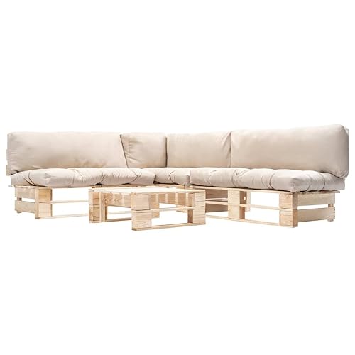 Woonisher Salon de Jardin Palette 4 pcs avec Coussins Sable