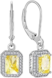 YL Drop Earrings 925 Sterling Silver 12 Birthstone Square Cubic Zirconia Dangle Earrings for Women
