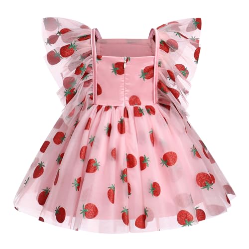 IDOPIP Baby Girls Sequin Strawberry Cherry Tutu Dress Summer Backless Lace Princess Birthday Party Dress with Headband Outfit2