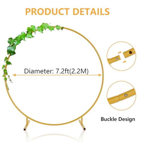Xeapoms 7.2ft Round Backdrop Stand, Stable Balloon Arch Stand, Metal Wedding Arch Backdrop Stand Circle Backdrop Stand Frame for Wedding, Birthday Party, Baby Shower Decoration (Gold) by Xeapoms - Image 3