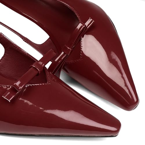 QIV Red Slingback Heels for Women Bow Pointed Toe Kitten Heels Closed Toe Low Heel Pumps4