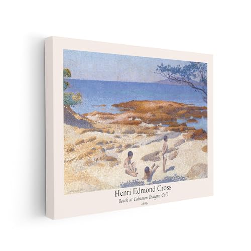Poster Master Vintage Henri Edmond Cross Canvas - Retro Beach At Cabasson Print - Baigne-Cul Art - Aesthetic Impressionism - Classic Painting - Living Room Wall Decor - 24x32 STRETCHED Canvas