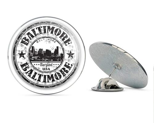 Baltimore Maryland USA Grunge Rubber Stamp Round Metal 0.75" Lapel Pin Hat Shirt Pin Tie Tack Pinback2