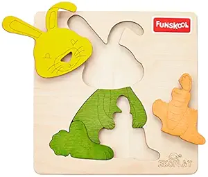 Funskool Ekoplay-Happy Rabbit,Wooden,1 Layer 4 Pieces Pieces,Puzzle,for 3 Year Old Kids and Above,Toy