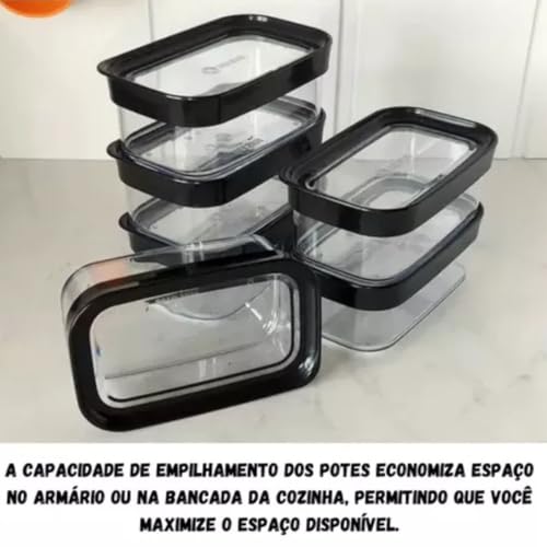 Kit de Cozinha 6 Potes Herméticos de Acrílico para Temperos Potes Modulares Tampa Com Vedação - PRET