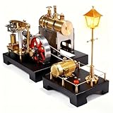 MechPuConToy Steam Engine Model with Boiler and Lamp Scene DIY Kit, SE-01 Full Metal Beam Engine Steam Engine Model Kit That Works with Centrifugal Regulator (84PCS)