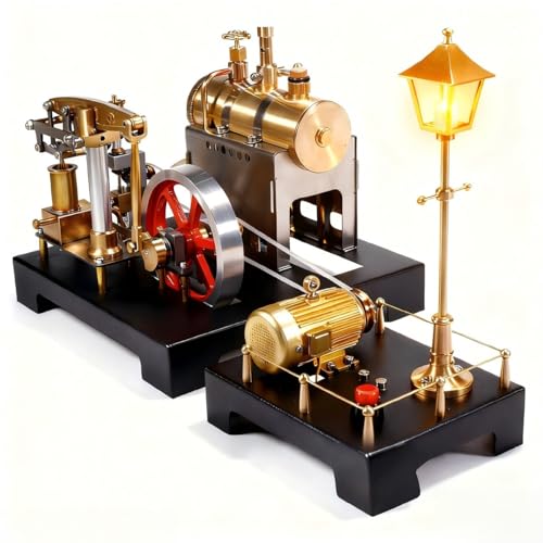MechPuConToy Steam Engine Model with Boiler and Lamp Scene DIY Kit, SE-01 Full Metal Beam Engine Steam Engine Model Kit That Works with Centrifugal Regulator (84PCS)