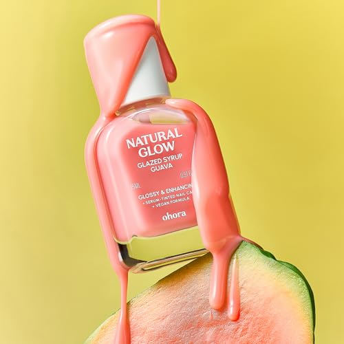 Image of ohora 2-in-1 Sheer Nail Polish & Strengthener - Guava | Tinted Nail Concealer | Nail Hardener for Weak, Damaged Nails | Nail Care Polish with Glossy Finish | Glazed-Syrup Formula, 15 mL