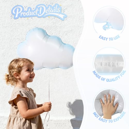 Biapian Large Cloud Balloons Set, 6 Pcs 30 Inch White Clouds Foil Balloons, Helium & Air Cloud Party Decorations for Girls Boys Baby Shower, Birthday, Wedding, Blue Sky Theme Supplies by Biapian - Used condition - Image 3