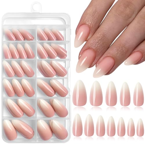 LoveOurHome 240pc Almond Press on Nails Medium Fake Nails with Glue & Tabs, Ombre Nails Press on Nails Almond Glue on Nails Ombre Fake Nails Medium Acrylic Nail Tips Artificial Fingernail Stick Nail