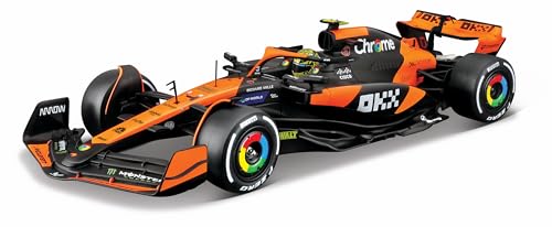 Bburago 1:24 Scale 2024 Formula Race McLaren MCL38 Diecast Vehicle with Helmet, Norris #4