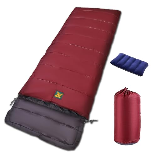 ROCKSPORT Sleeping Bag Camp Lite 8°C - 20°C,Lightweight Camping Sleep Bag for Indoors & Outdoors l Free Air Pillow & Adventure Pass(Maroon - Grey)