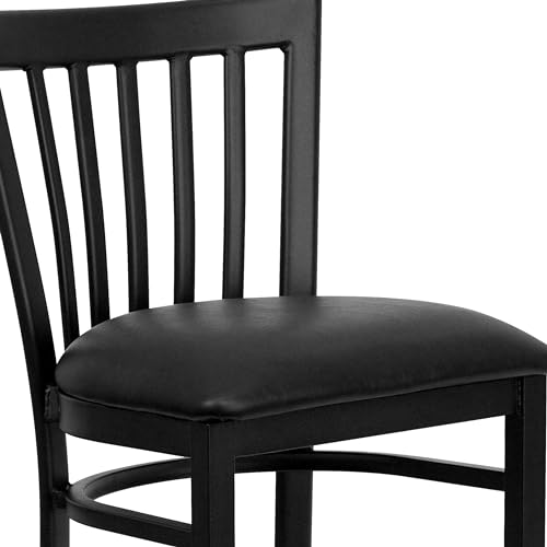 Butaco de metal Flash Furniture Hercules para restaurante y bar, respaldo estilo escuela, tapizado en vinilo negro, construcción duradera para uso comercial miniatura 6