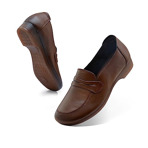 Wuyaraymia Mocasines para Mujer Cuero de Genuino Zapatos de Señora Sucaucho Caucho Marrón 39 EU