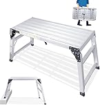 ORIENTOOLS Adjustable Work Platform, (39.4" X 18.5") Portable Folding Aluminum Step Ladder, Scaffolding Platform of Capacity 330 LBS Heavy Duty, 7 Gear Adjustable Height 24 to 35 inches