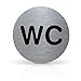 Betriebsausstattung24® Türschild Piktogramm „WC“ | Rundes Hinweisschild aus Aluminium | Für Ihre Tür & Wand | Silber | Durchmesser Ø 7,0 cm | Inkl. Klebepad