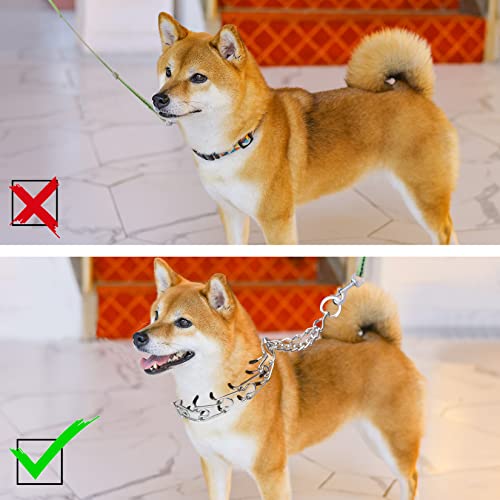 Prong Dog Training Collar Adjustable Anti-Pull Steel Chrome Plated Pinch Collar Dog Correction Collar + 2Pcs Replacement Links + 8Pcs Rubber Caps For Small Medium Large Dogs #TOP4
